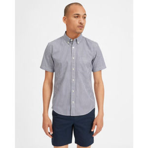 Everlane NWT Air Oxford Short Sleeve Striped Button Down Shirt Navy White Medium